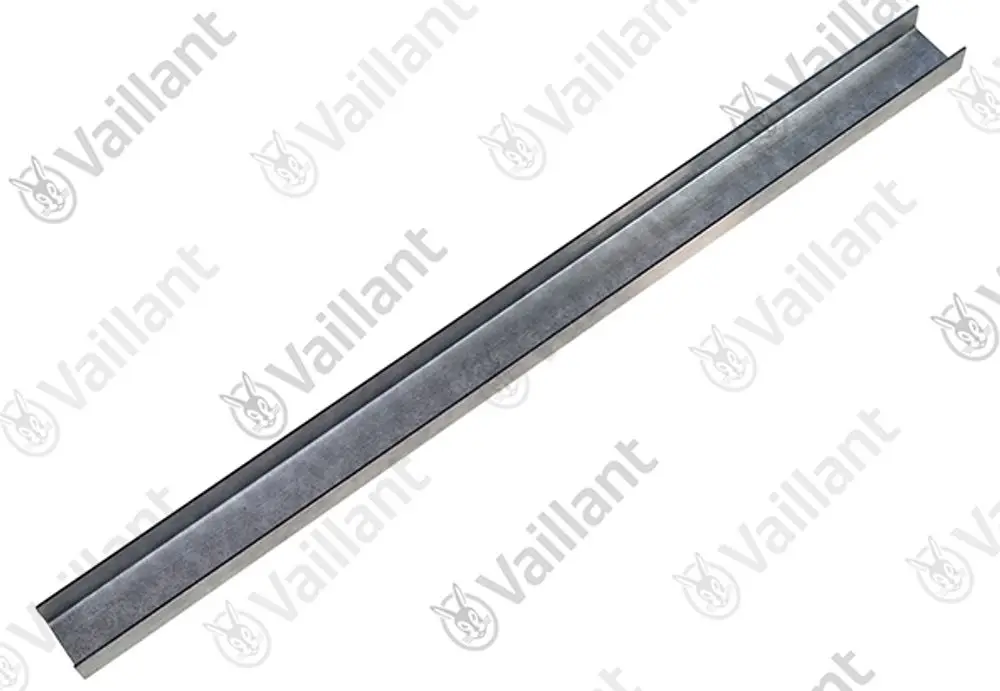Vaillant Abdichtleiste aus Metall in länglicher Form, mit gerader Kante und zwei parallelen Rillen, geeignet für Abdichtungsanwendungen.